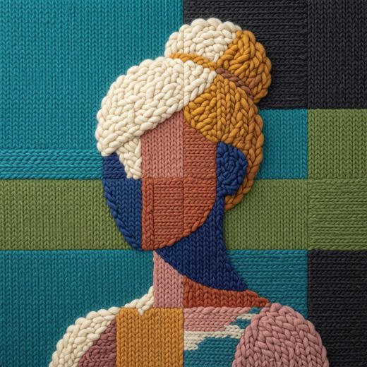 Minimalist Bun Haired Figure — free Mixed Portrait Studies knitted art print