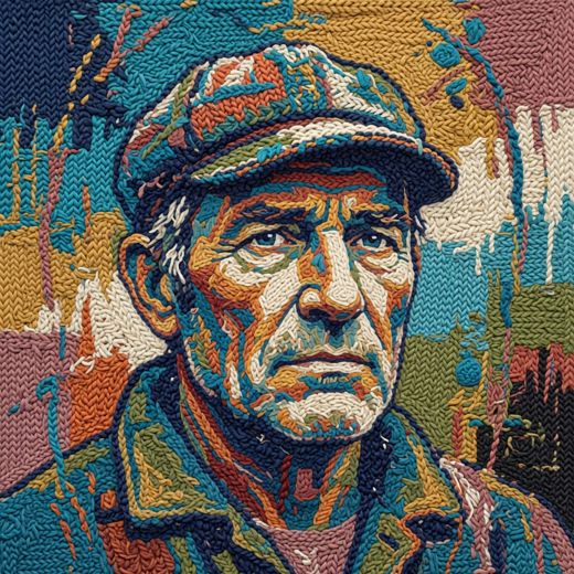 Older Man In Cap — free Mixed Portrait Studies knitted art print
