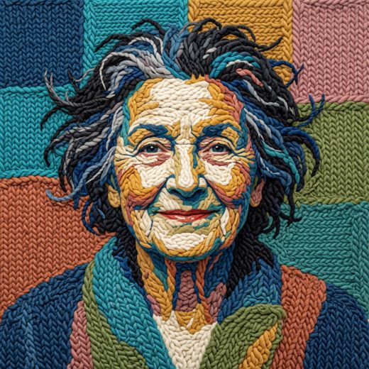 Older Woman Portrait — free Mixed Portrait Studies knitted art print
