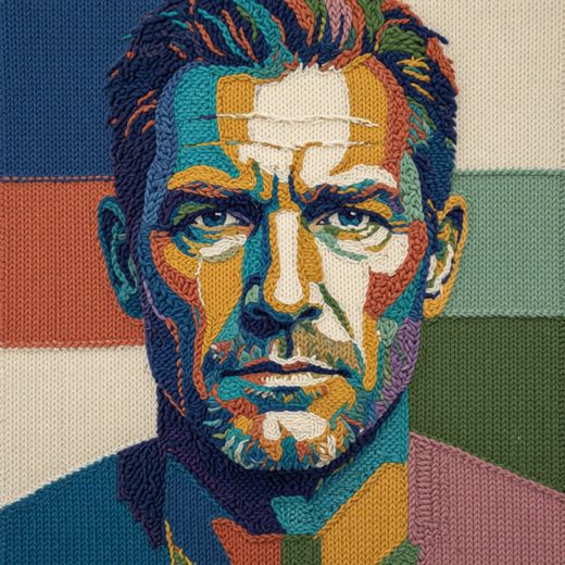 Serious Man Portrait — free Mixed Portrait Studies knitted art print