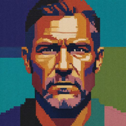 Short Bearded Man Portrait — free Mixed Portrait Studies knitted art print