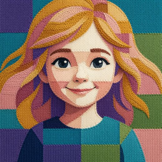 Smiling Blonde Girl — free Mixed Portrait Studies knitted art print