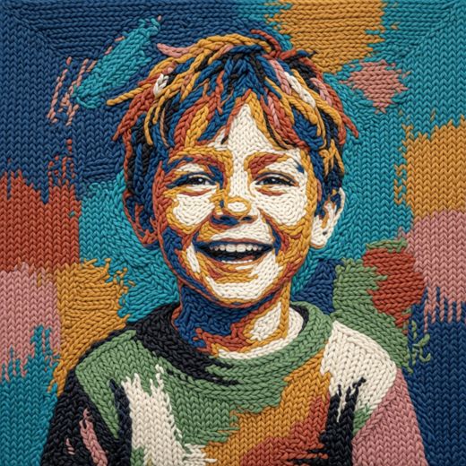 Smiling Boy Portrait — free Mixed Portrait Studies knitted art print