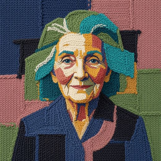Smiling Elderly Woman — free Mixed Portrait Studies knitted art print