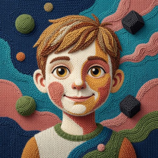 Smiling Freckled Boy — free Mixed Portrait Studies knitted art print