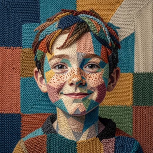 Smiling Freckled Boy — free Mixed Portrait Studies knitted art print