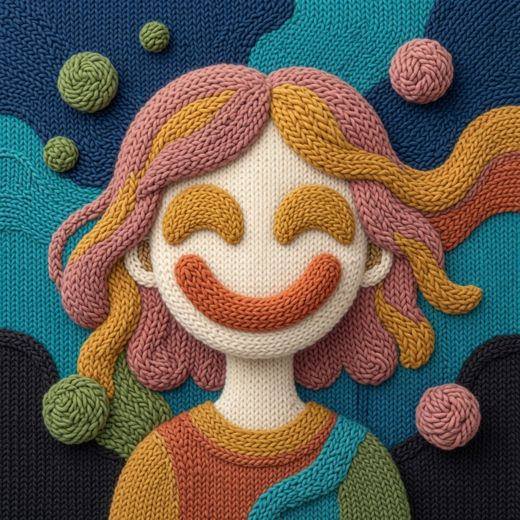 Smiling Girl Face — free Mixed Portrait Studies knitted art print
