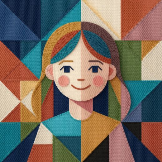 Smiling Girl Portrait — free Mixed Portrait Studies knitted art print