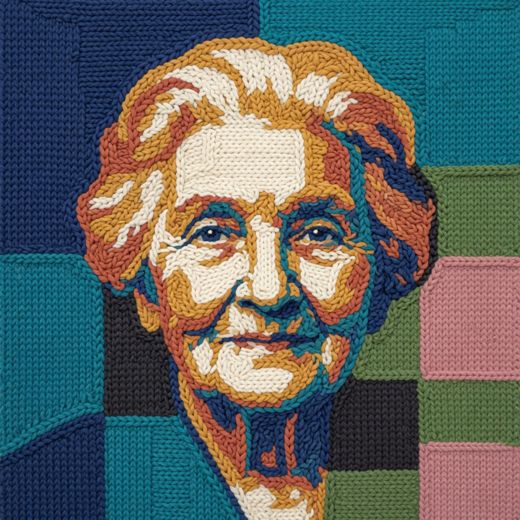 Smiling Older Woman — free Mixed Portrait Studies knitted art print