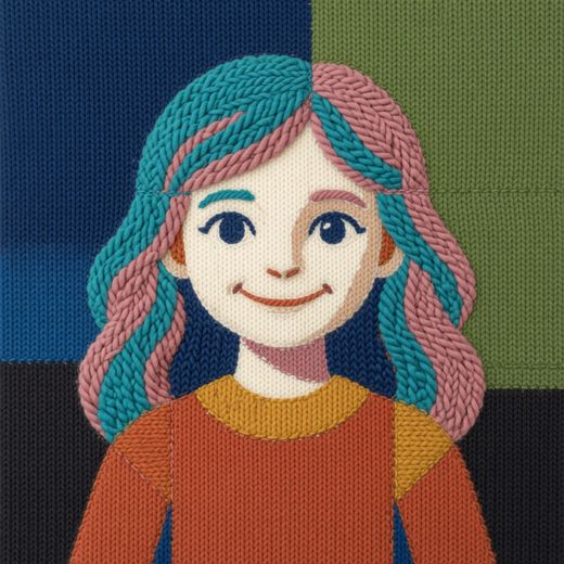 Smiling Teal Haired Girl — free Mixed Portrait Studies knitted art print