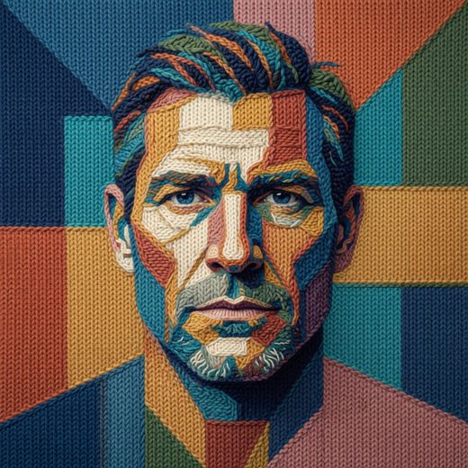 Stubbled Man Portrait — free Mixed Portrait Studies knitted art print