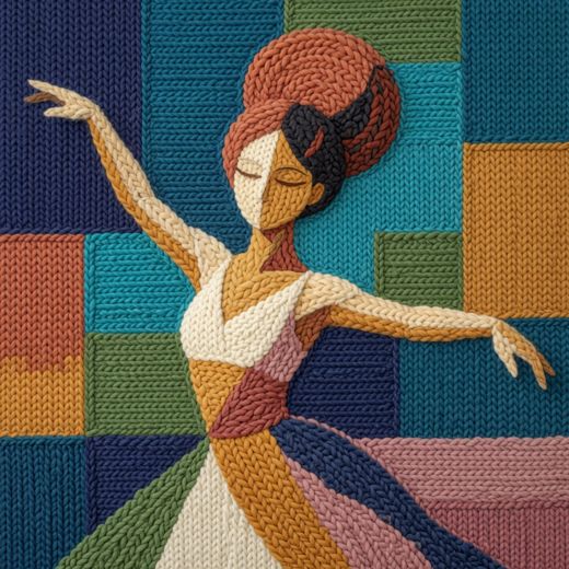 Twirling Dress Dancer — free Mixed Portrait Studies knitted art print