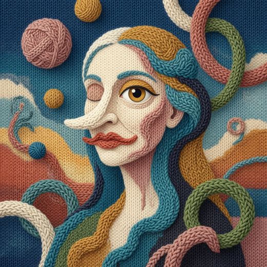 Whimsical Clown Woman — free Mixed Portrait Studies knitted art print