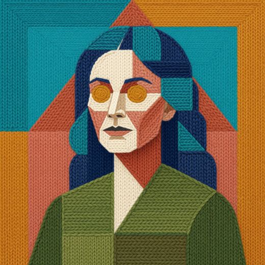 Woman Geometric Portrait — free Mixed Portrait Studies knitted art print