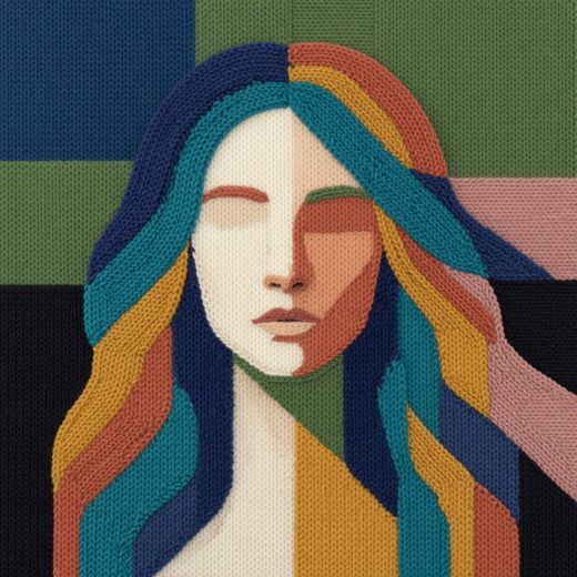 Woman Portrait Blue Hair — free Mixed Portrait Studies knitted art print