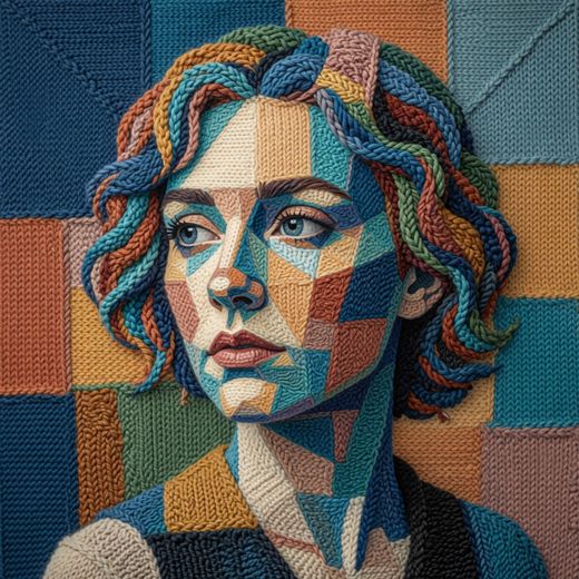 Woman Side Profile Portrait — free Mixed Portrait Studies knitted art print