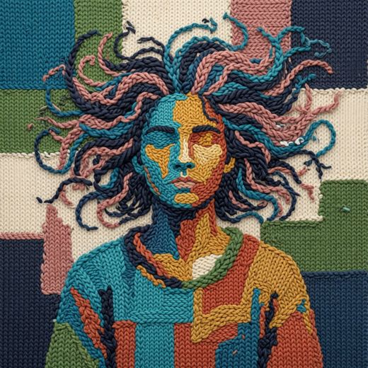 Woman Wild Hair Portrait — free Mixed Portrait Studies knitted art print