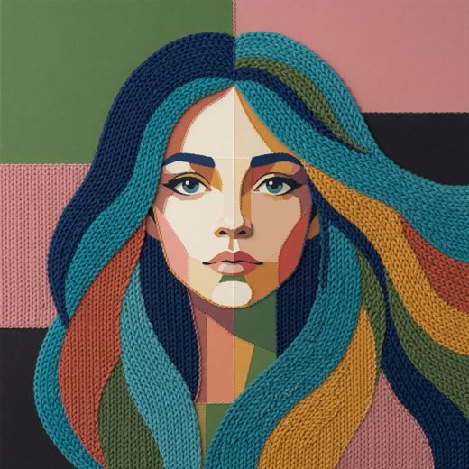 Woman With Teal Hair — free Mixed Portrait Studies knitted art print