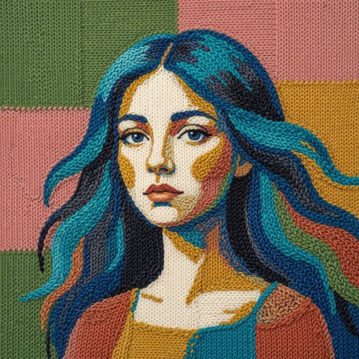 Woman With Teal Hair — free Mixed Portrait Studies knitted art print