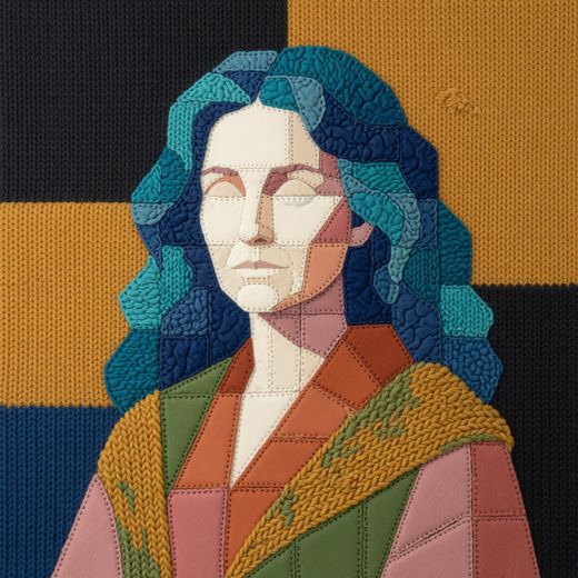 Woman With Wavy Hair — free Mixed Portrait Studies knitted art print