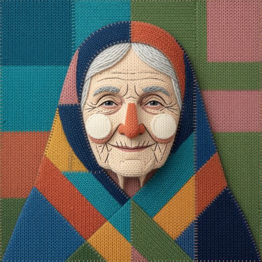 Wrinkled Elderly Woman — free Mixed Portrait Studies knitted art print