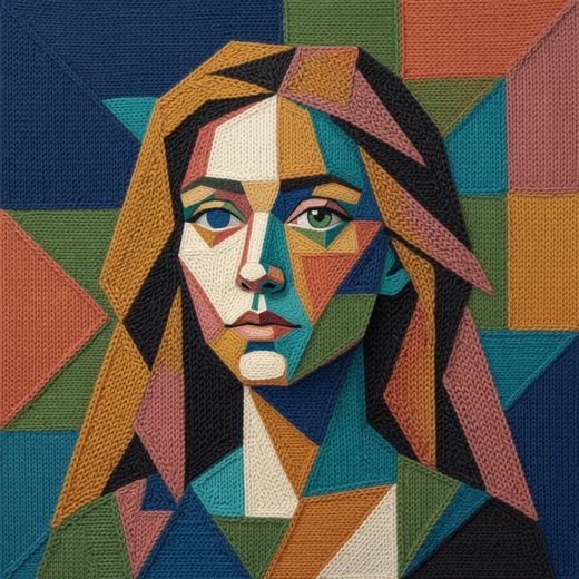 Young Woman Portrait — free Mixed Portrait Studies knitted art print