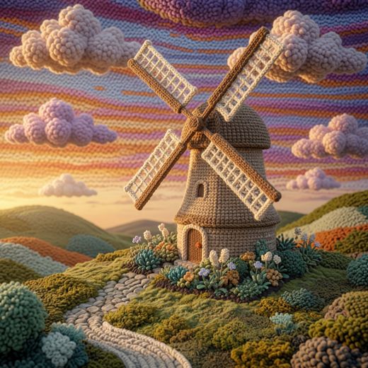 Knitted village scene art prints