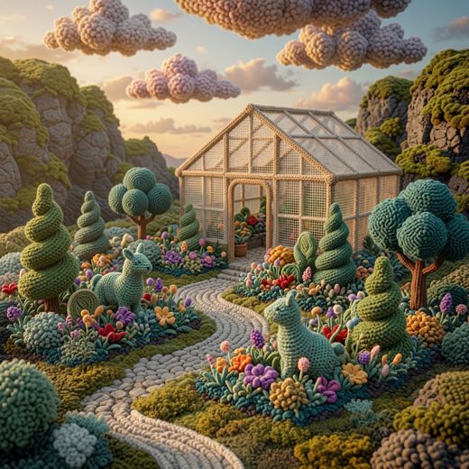 Garden Greenhouse — free Scenes & Villages knitted art print
