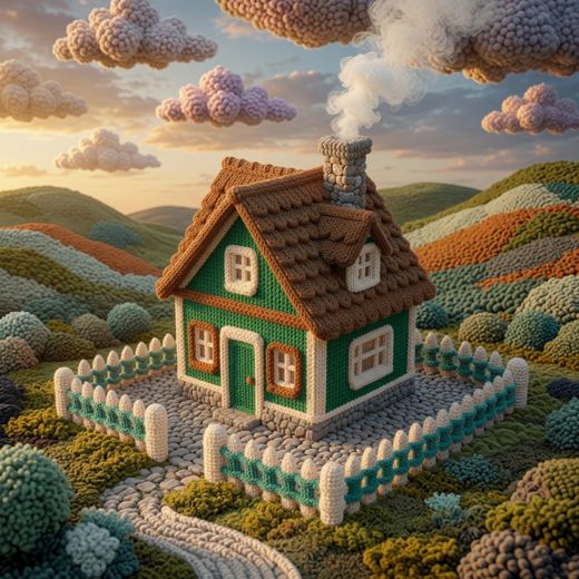 Cottage With Garden Path — free Scenes & Villages knitted art print