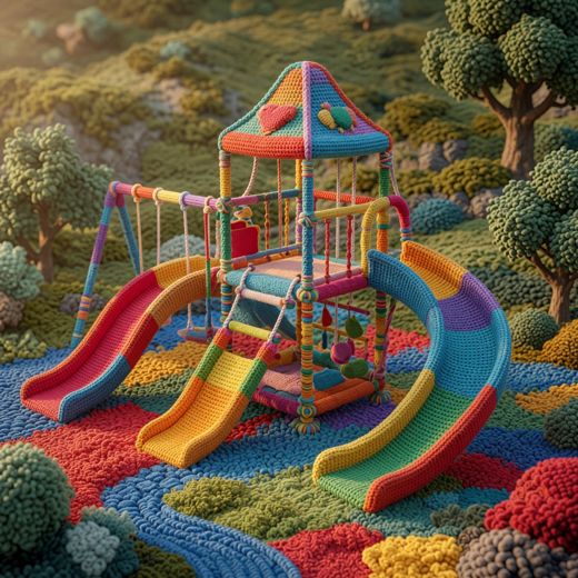 Colorful Playground Slides — free Scenes & Villages knitted art print
