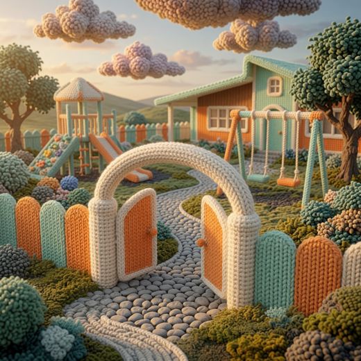 Garden Archway Trellis — free Scenes & Villages knitted art print