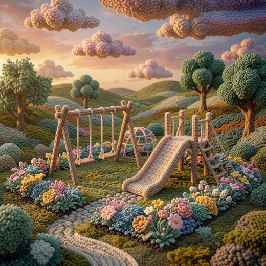 Garden Playground Swings — free Scenes & Villages knitted art print