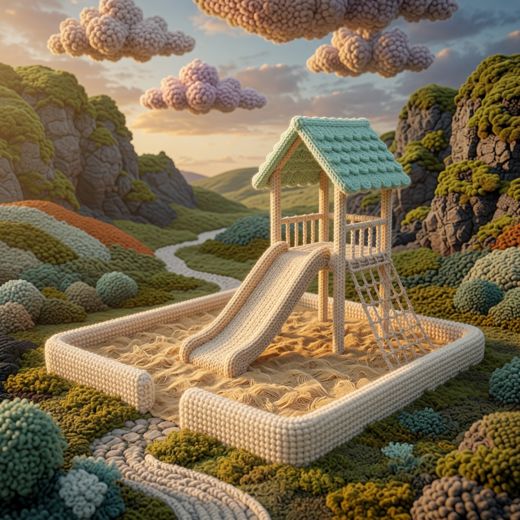 Playground Slide And Sandbox — free Scenes & Villages knitted art print