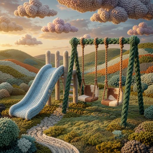 Playground Swings And Slide — free Scenes & Villages knitted art print