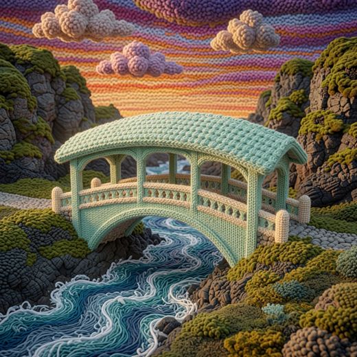 Arched Stone Bridge — free Scenes & Villages knitted art print