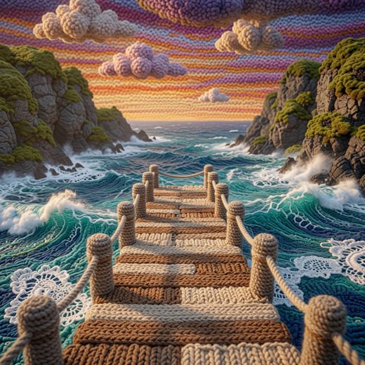 Coastal Cliffs At Sunset — free Scenes & Villages knitted art print