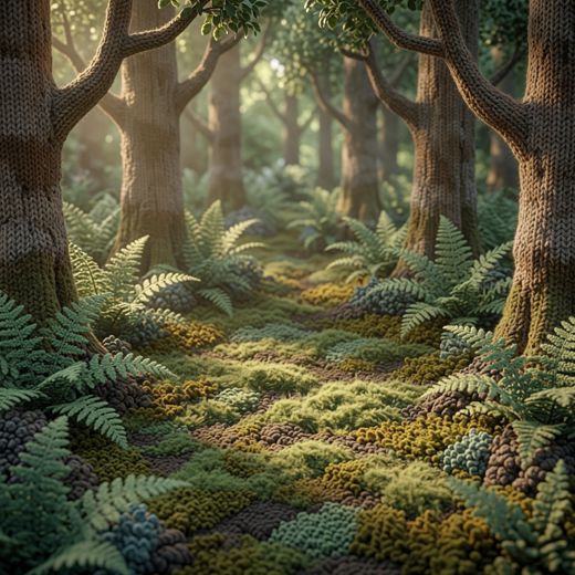 Fern Forest Scenery — free Scenes & Villages knitted art print