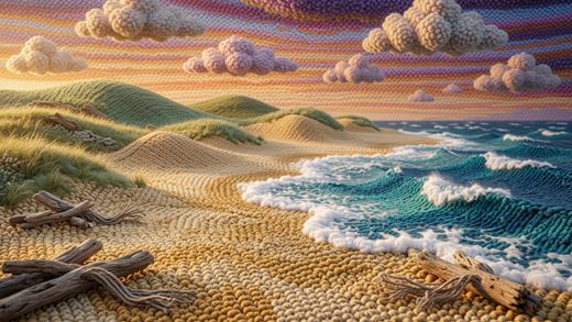 Ocean Waves On Beach — free Scenes & Villages knitted art print