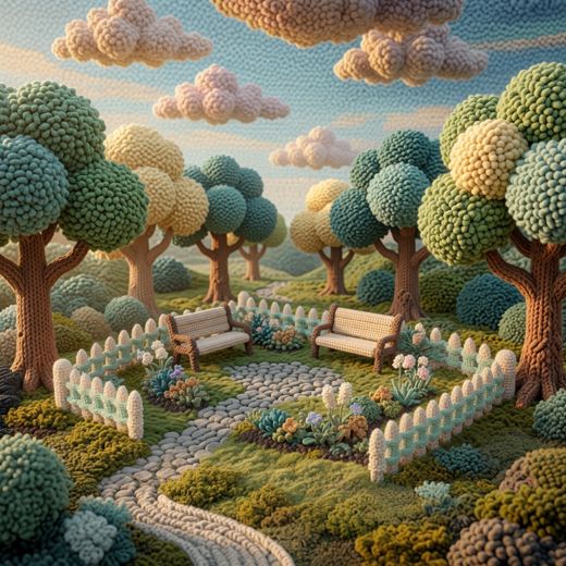 Park Garden With Trees — free Scenes & Villages knitted art print