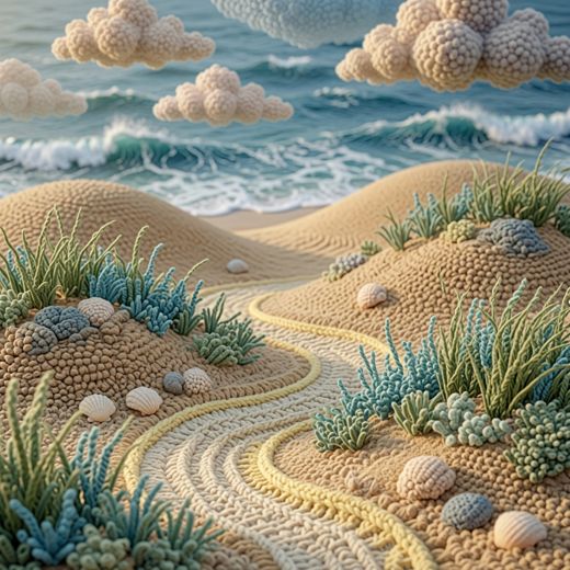 Sand Dunes Beach Scene — free Scenes & Villages knitted art print