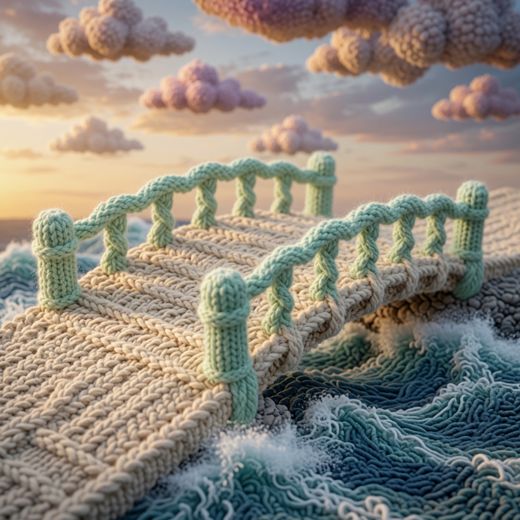Small Bridge Over Rapids — free Scenes & Villages knitted art print