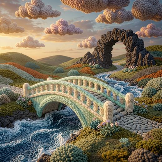 Stone Bridge Over Water — free Scenes & Villages knitted art print