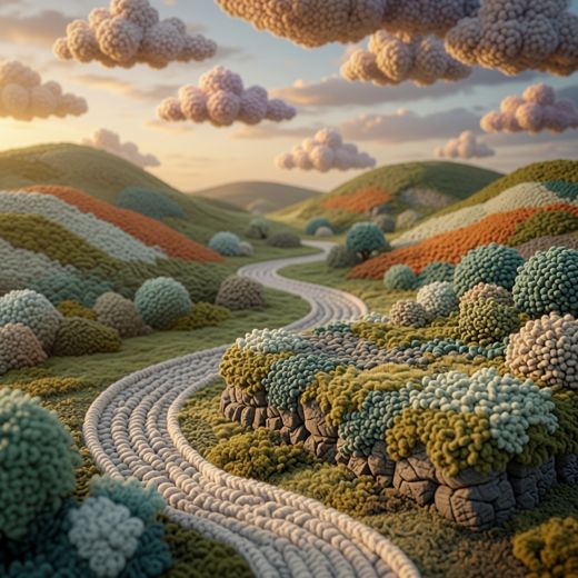 Winding Hillside Path — free Scenes & Villages knitted art print