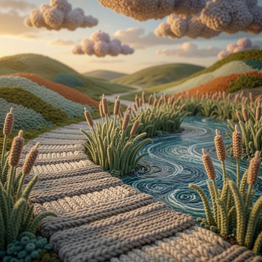 Winding Stream Path — free Scenes & Villages knitted art print