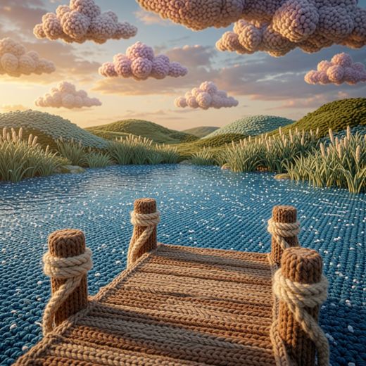 Wooden Dock Over Lake — free Scenes & Villages knitted art print