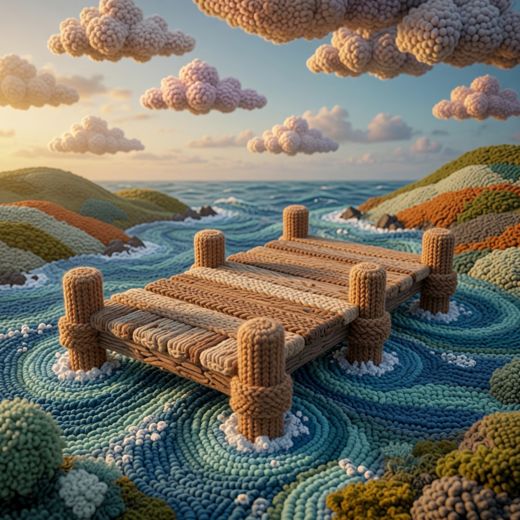 Wooden Dock Over Waves — free Scenes & Villages knitted art print