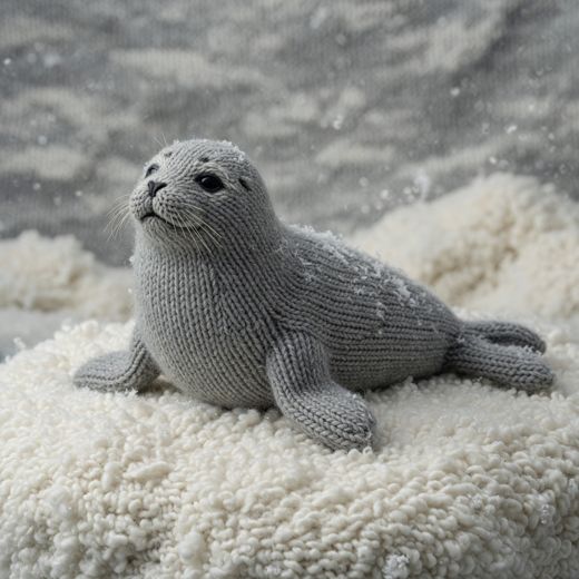 Knit Seal On Snow — free Seasons in Yarn knitted art print