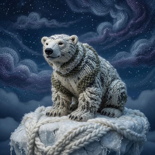 Polar Bear Sitting On Ice — free Seasons in Yarn knitted art print
