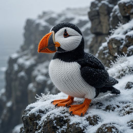 Puffin On Cliff — free Seasons in Yarn knitted art print
