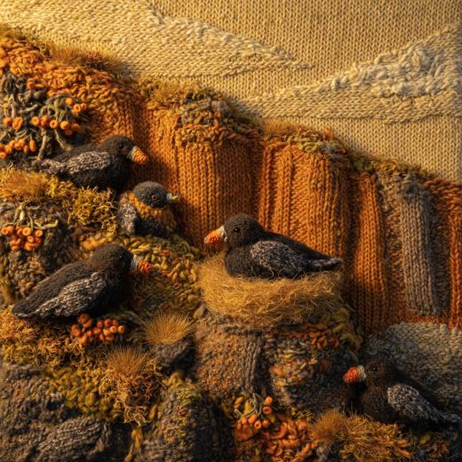 Puffins On Cliff — free Seasons in Yarn knitted art print